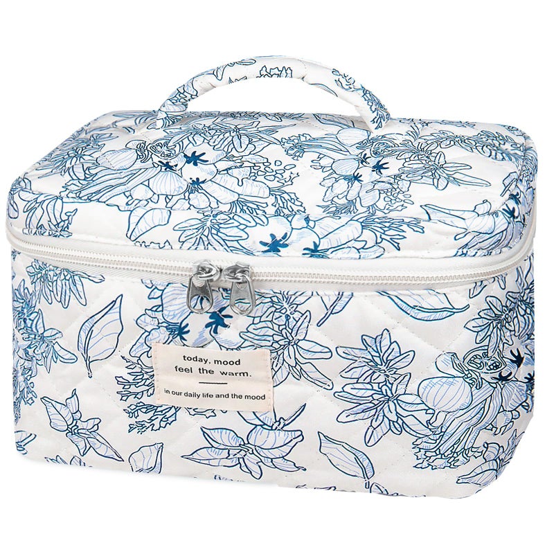 Gosect Large Makeup Bag  Cute Cosmetic Bag for Women Girls  Floral Coquette Aesthetic Toiletry Bag  Travel Make Up Organizer Bag (Navy Blue) - Image 1